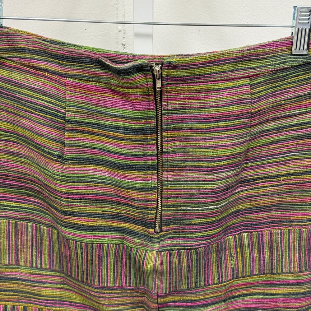 Charlotte Ronson Multi Color Striped Mini Skirt Green Pink Size 2 Pocket Zipper - Picture 4 of 6